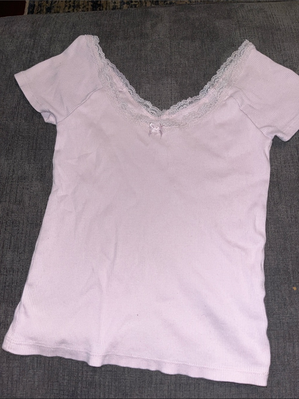 Aeropostale Light Pink Ribbed Lace-Trim Tee